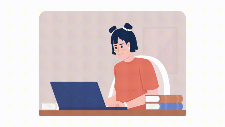 Animated isolated online learning. Looped flat 2D character HD video footage with alpha channel. Colorful animation on transparent background for website, social media. Quicksand font used