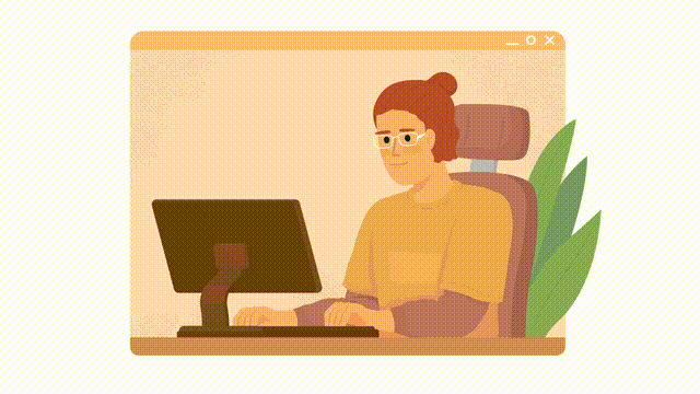 Animated isolated programmer. Looped flat 2D character 4k video footage with alpha channel. Remote software developer. Writing code job. Colorful animation for mobile, website, social media