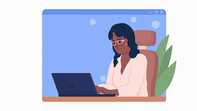 Animated isolated remote coder. Window with typing programmer. Looped flat 2D character 4k video footage with alpha channel. Creating apps. Colorful animation for mobile, website, social media