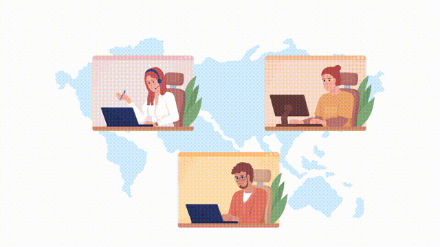 Animated isolated remote workforce. Looped flat 2D characters 4k video footage with alpha channel. Staying connected with international colleagues. Colorful illustration for mobile, website, animation
