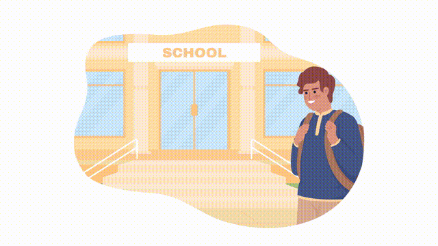 Animated isolated return to school. Looped flat 2D character HD video footage with alpha channel. Colorful animation on transparent background for website, social media. Archivo Black font used
