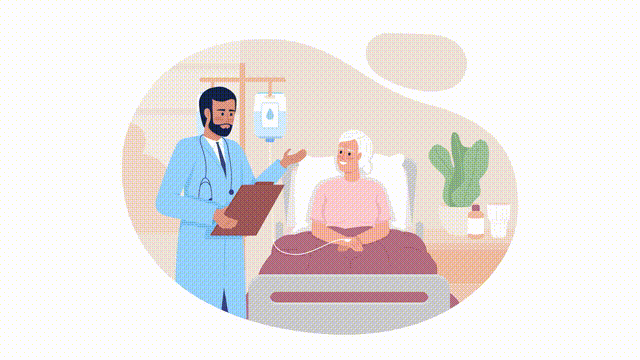 Animated isolated senior care unit. Elderly rehab center. Looped flat 2D characters HD video footage with alpha channel. Colorful animation on transparent background for website, social media