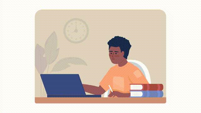 Animated isolated struggle to study. Teenager boredom. Looped flat 2D character HD video footage with alpha channel. Colorful animation on transparent background for website, social media