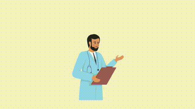 Animated male physician character. Medical specialist giving recommendations. Flat person HD video footage with alpha channel. Color cartoon style illustration on transparent background for animation