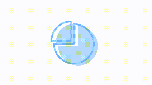Animated pie chart icon. Visual data representation. Full sized flat element 4k video footage with alpha channel. Pastel blue color contour illustration for motion graphic design and animation