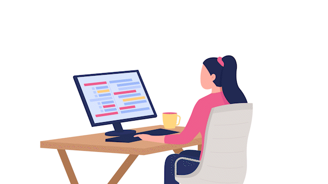 Animated programmer flat character. Full body person 4k video footage with alpha channel. Learning software engineering online color cartoon style illustration for motion graphic design and animation