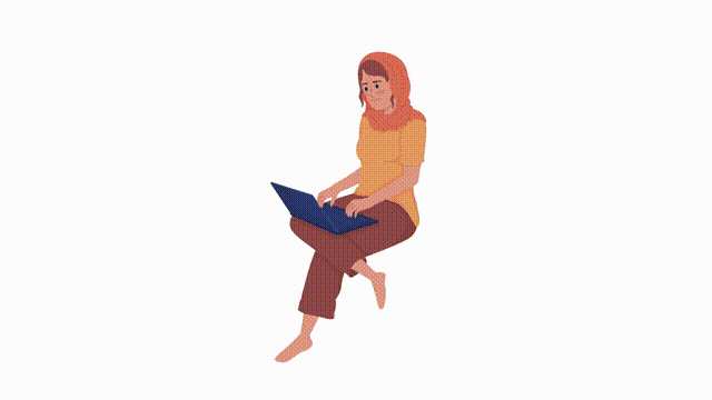 Animated remote programmer character. Full body flat person 4k video footage with alpha channel. Woman working on laptop color cartoon style illustration for motion graphic design and animation