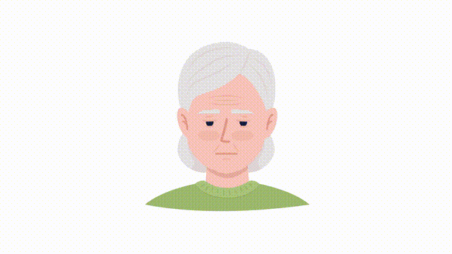 Animated shocked old woman emotion. Surprised granny. Flat character head with facial expression animation. Colorful cartoon style HD video footage on white with alpha channel transparency