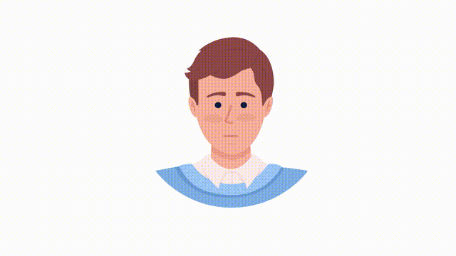 Animated shocked young man emotion. Male surprise. Flat character head with facial expression animation. Colorful cartoon style HD video footage on white with alpha channel transparency