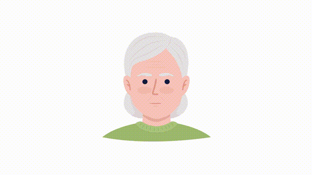Animated surprised old woman emotion. Shocked senior female. Flat character head with facial expression animation. Colorful cartoon style HD video footage on white with alpha channel transparency