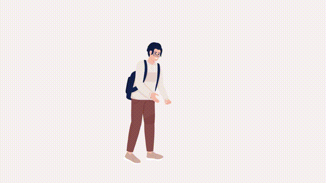 Animated talking student character. Male pupil with backpack. Full body flat person HD video footage with alpha channel. Color cartoon style illustration on transparent background for animation