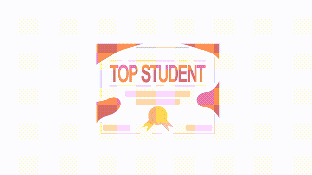 Animated top student diploma object. Full sized flat element 4k video footage with alpha channel. Award certificate. Color cartoon style illustration for motion graphic design and animation