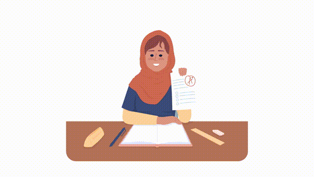 Animated top student girl character
