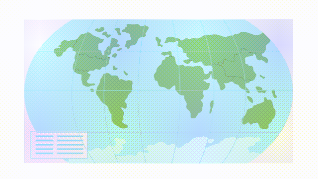 Animated world map element. Geography classroom display. Continents and countries. Flat cartoon style HD video footage with alpha channel. Color illustration on transparent background for animation