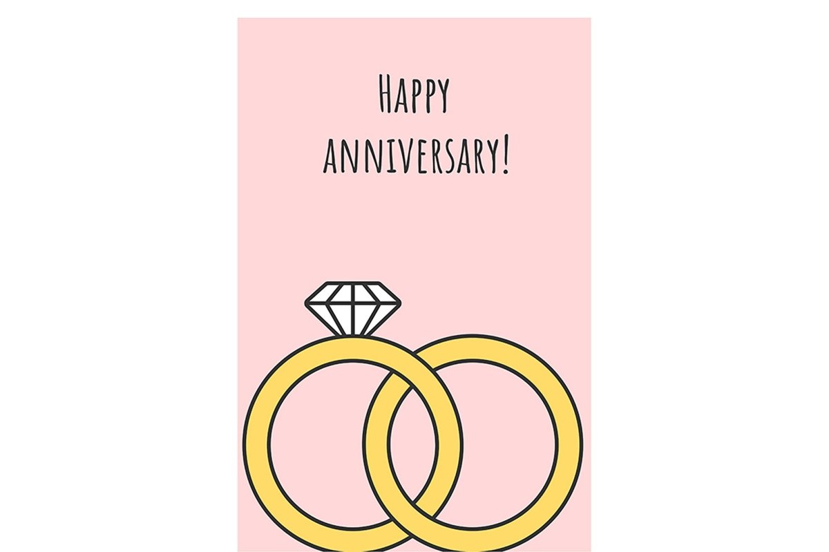 Anniversary greeting card with color icon element set