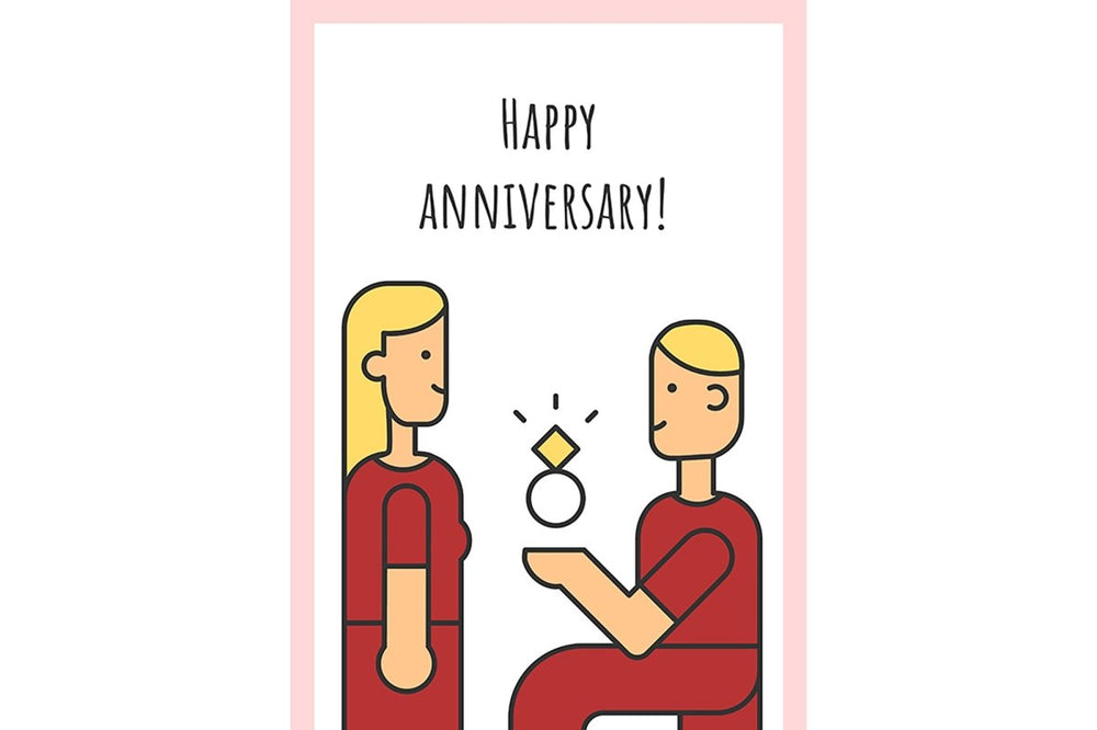 Anniversary greeting card with color icon element set
