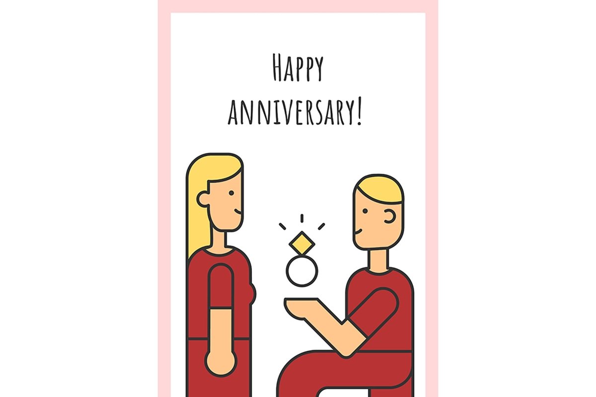 Anniversary greeting card with color icon element set