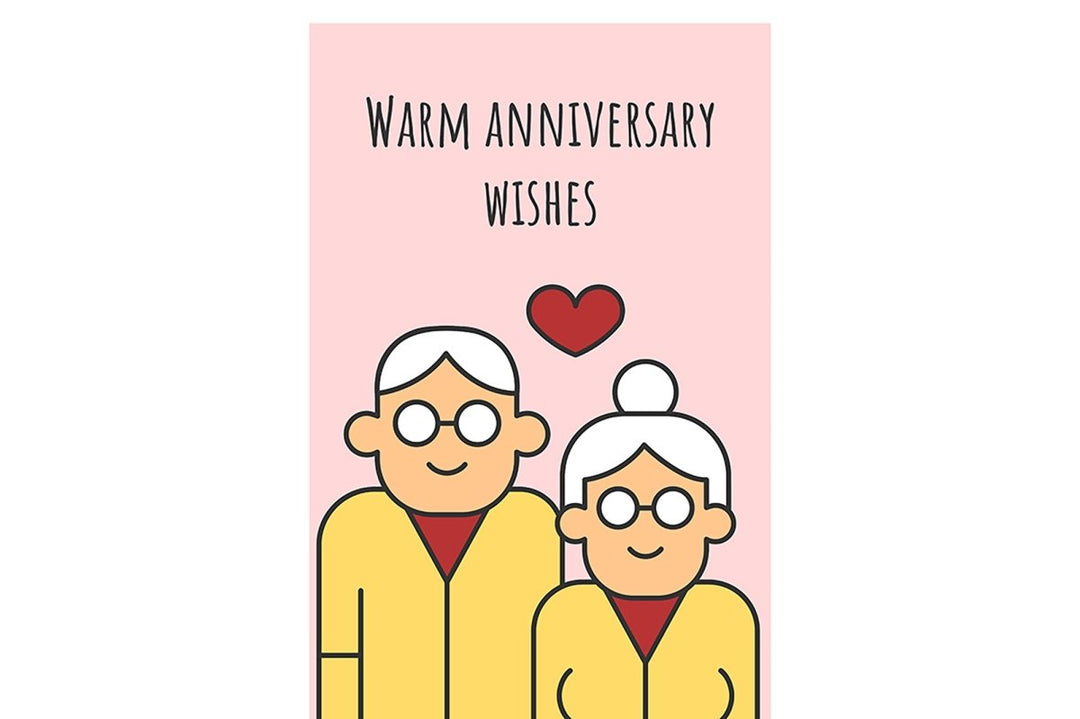 Anniversary greeting card with color icon element set