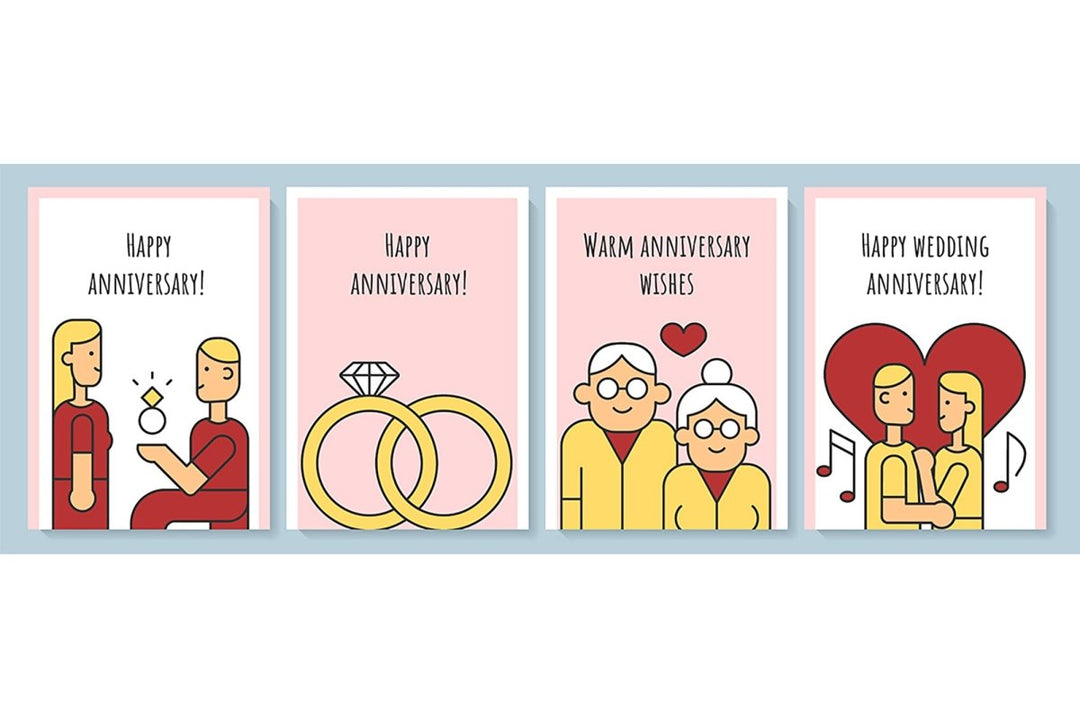 Anniversary greeting card with color icon element set