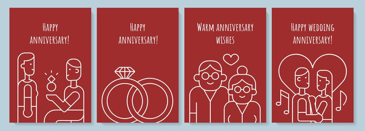 Anniversary postcard with linear glyph icon set