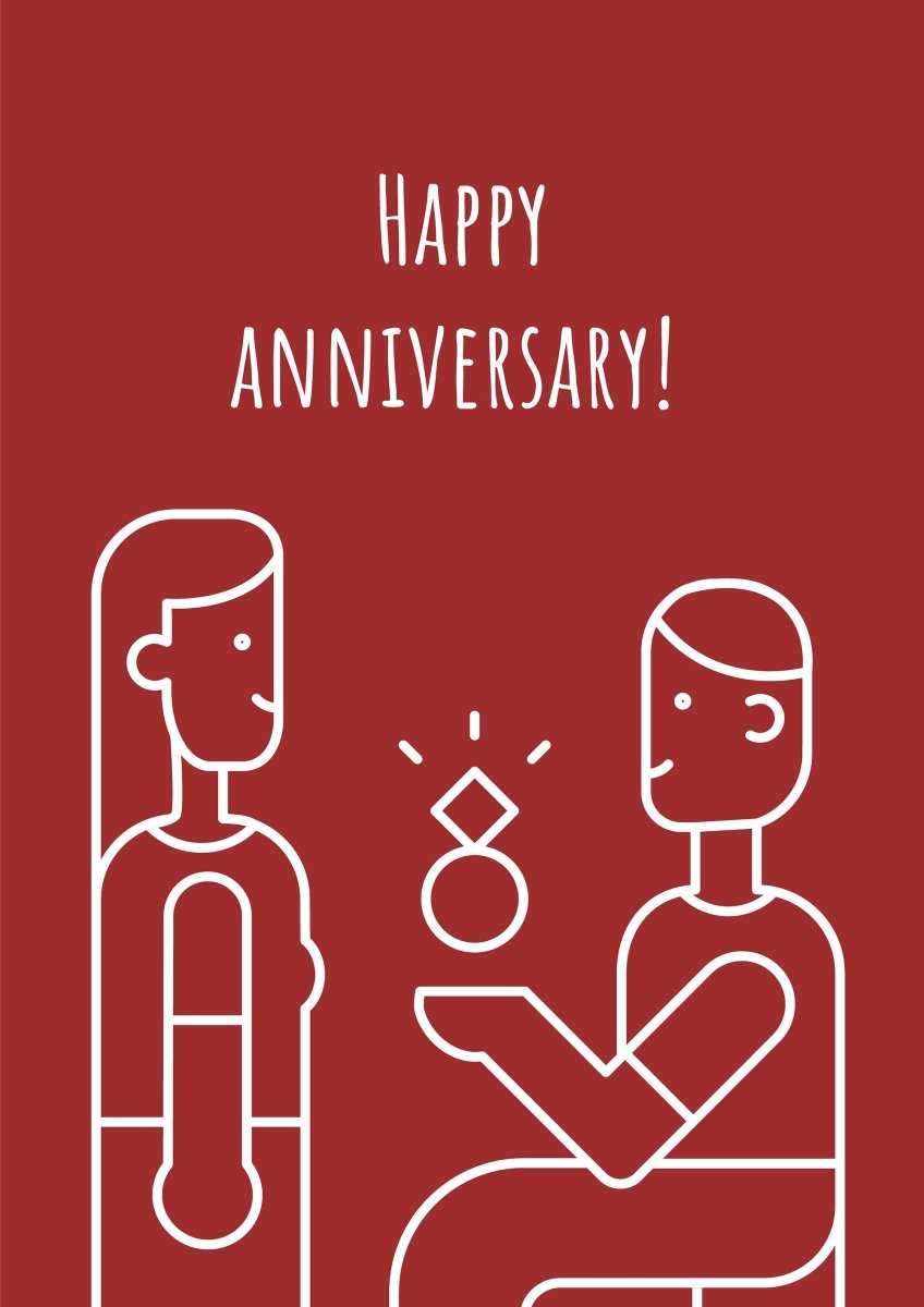 Anniversary postcard with linear glyph icon set