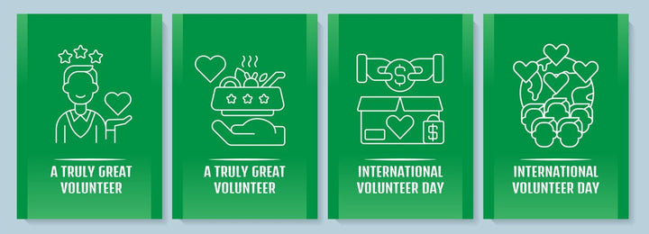 Annual volunteer week celebration postcard with linear glyph icon set