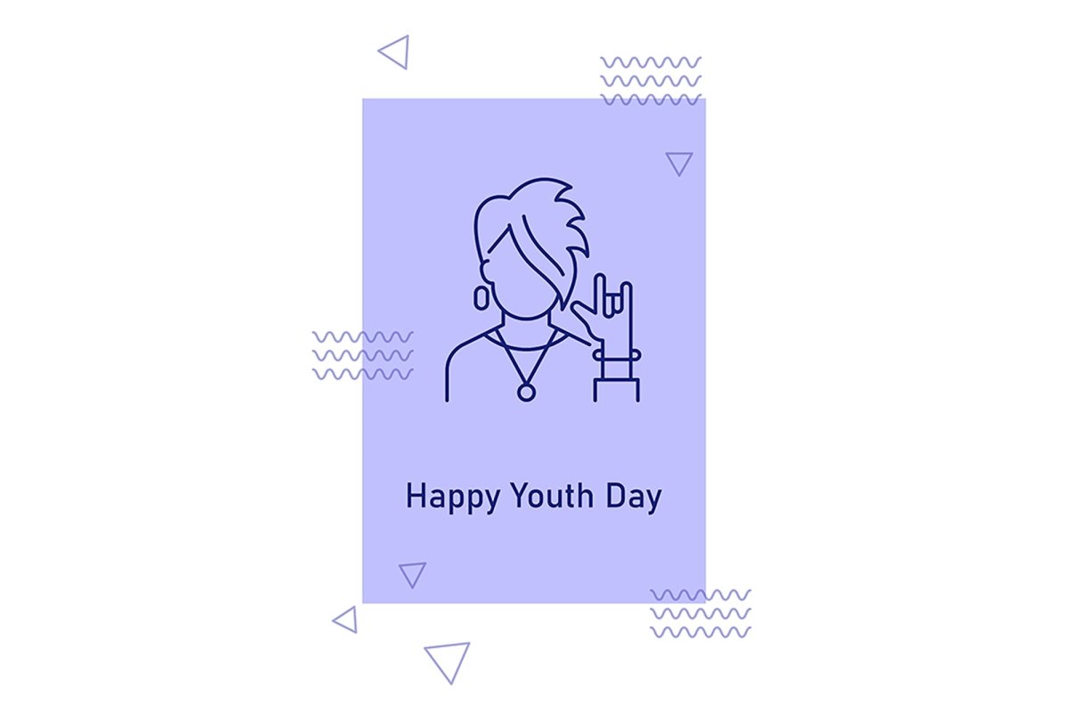 Annual youth day celebrating postcards with linear glyph icon set