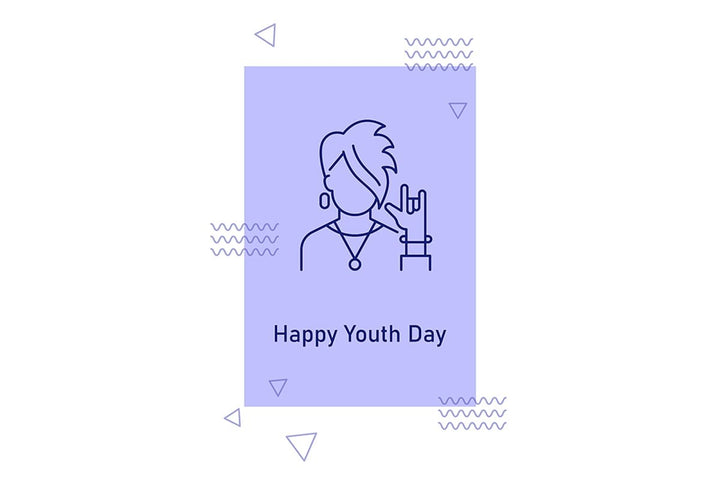 Annual youth day celebrating postcards with linear glyph icon set