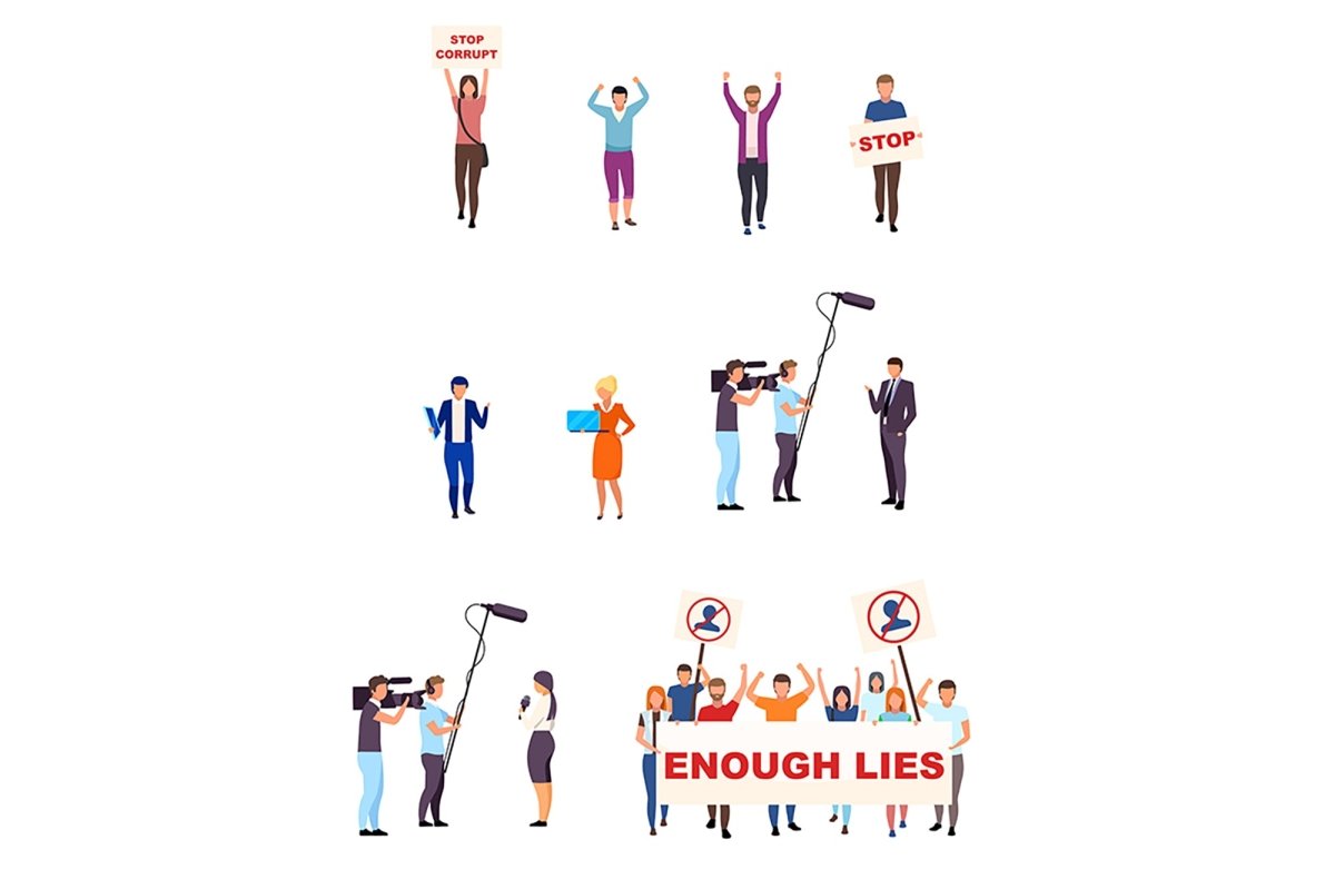 Anti-government demonstration flat concept vector illustration set
