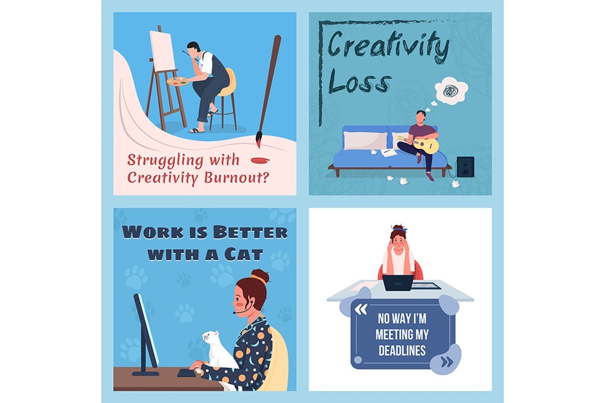 Anxiety from job vector cards with characters set