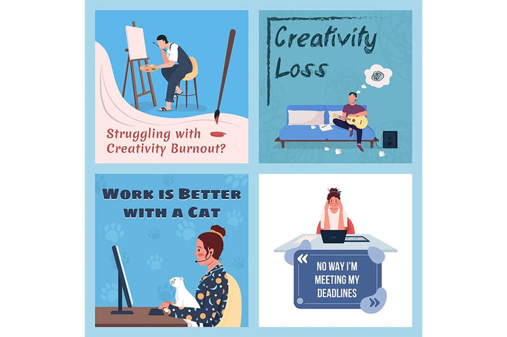 Anxiety from job vector cards with characters set