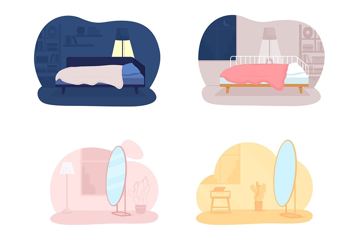 Apartment room 2D vector isolated illustration set