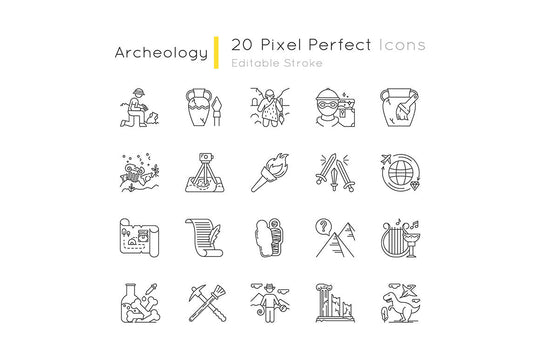 Archeology linear icons set