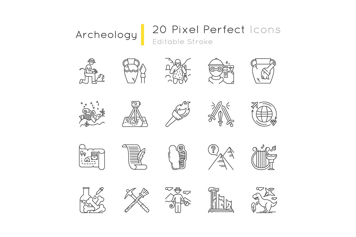 Archeology linear icons set