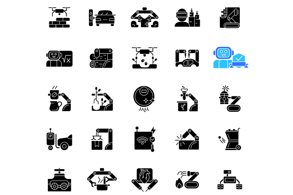 Automation black glyph icons set