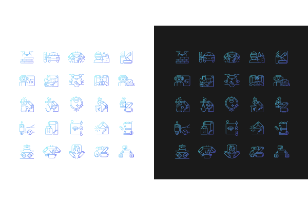 Automation gradient icons set for dark and light mode