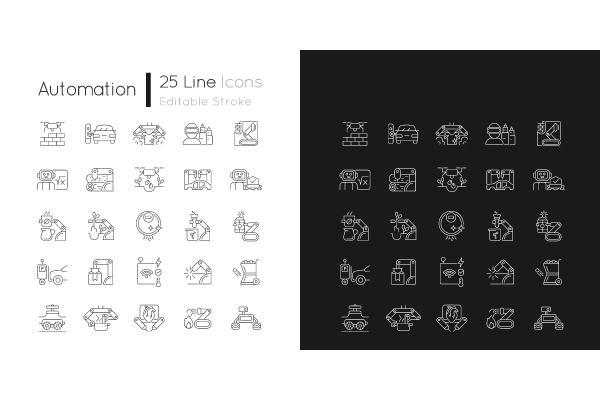 Automation linear icons set for dark and light mode