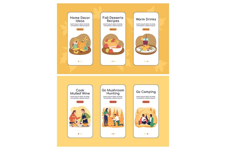 Autumn activities app screen vector template set
