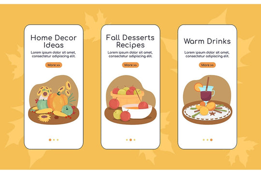 Autumn activities app screen vector template set