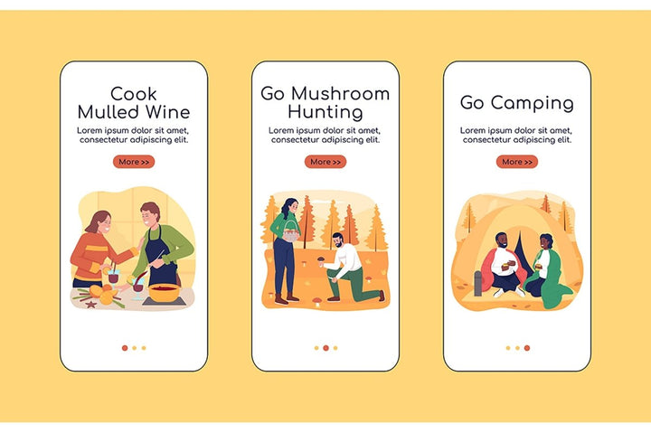 Autumn activities app screen vector template set