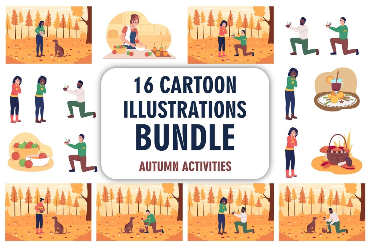 Autumn activities for couples character bundle