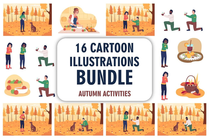 Autumn activities for couples character bundle
