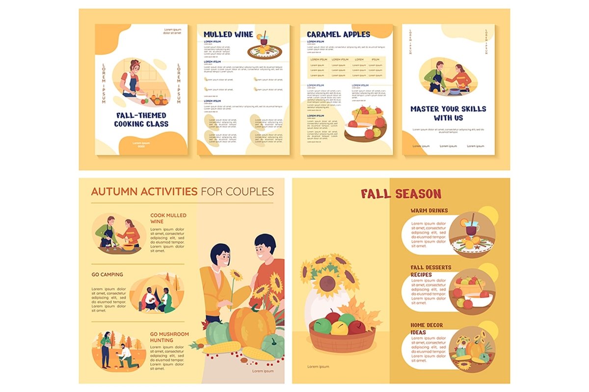 Autumn activities for couples vector template set