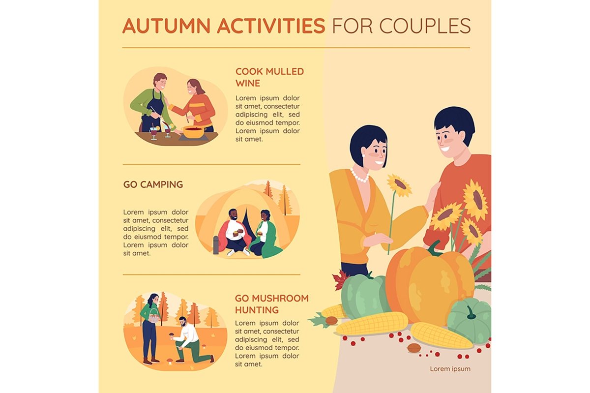 Autumn activities for couples vector template set