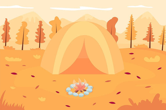Autumn camping flat color vector illustration set