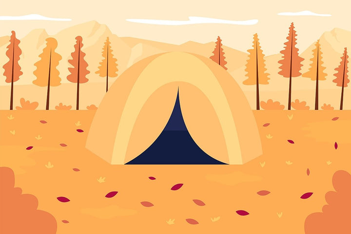 Autumn camping flat color vector illustration set