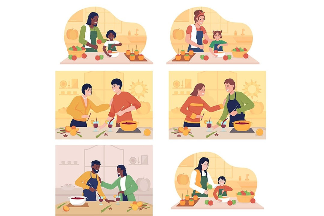 Autumn dishes flat color vector illustrations