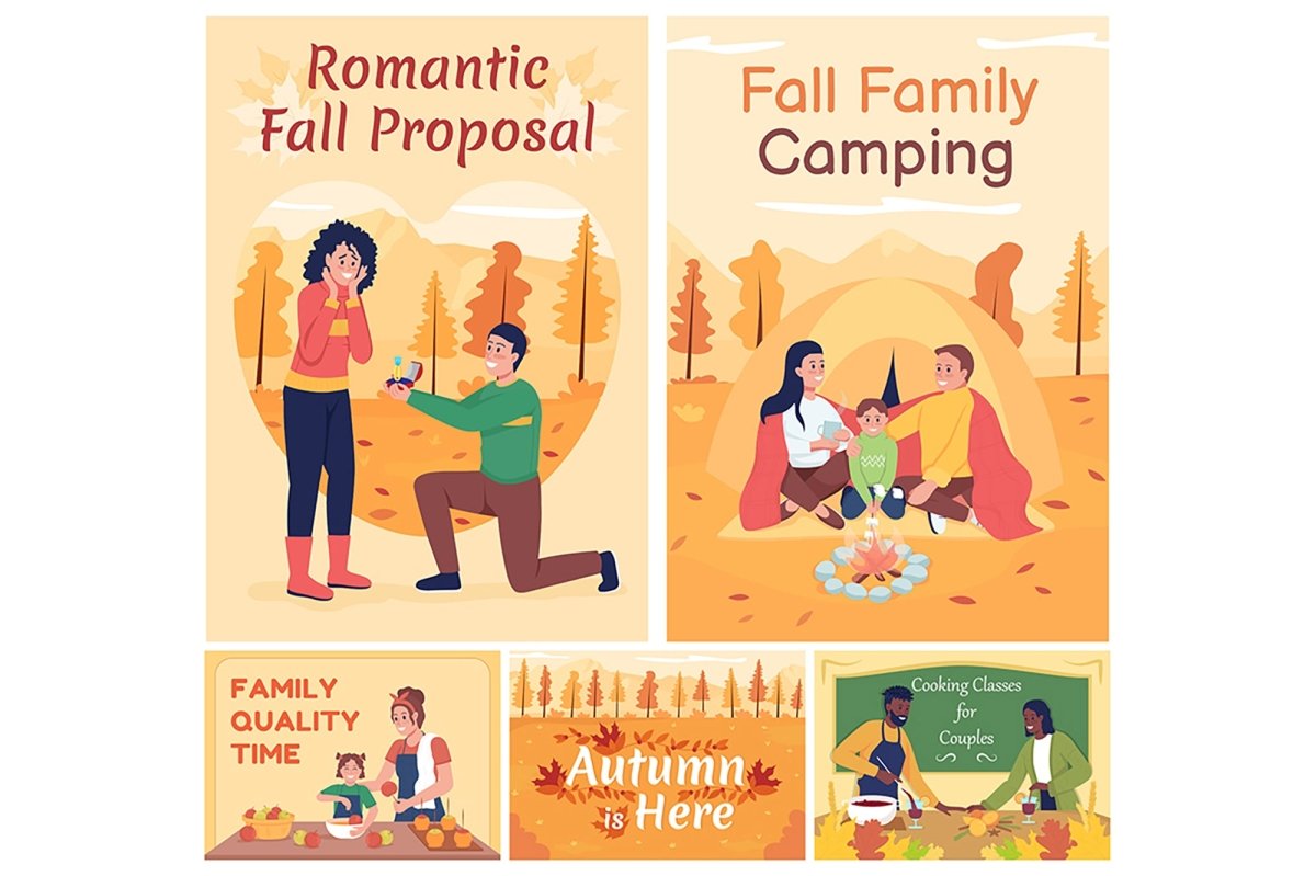 Autumn is here poster vector template set