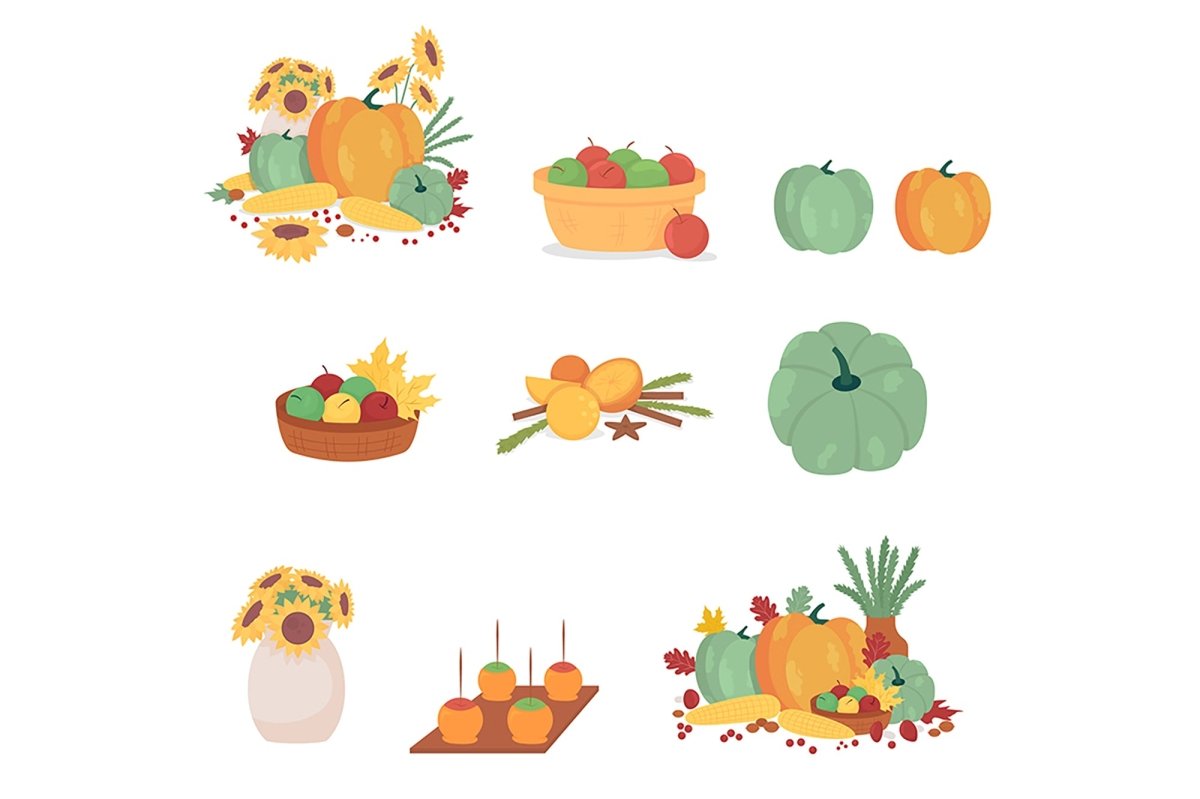 Autumnal harvest semi flat color vector objects