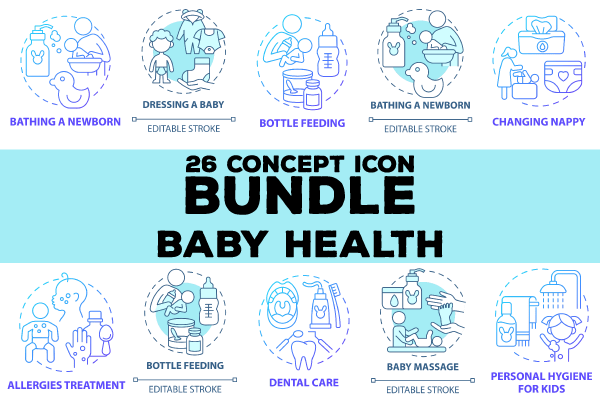 Baby health concept icons bundle